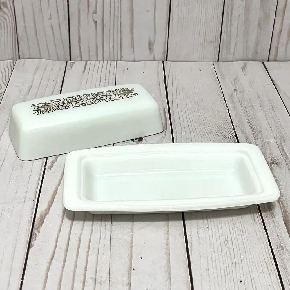 Vintage Pyrex 72-B Woodland 2 Pc Butter Dish Set w/ Lid Milk Glass Rectangle MCM